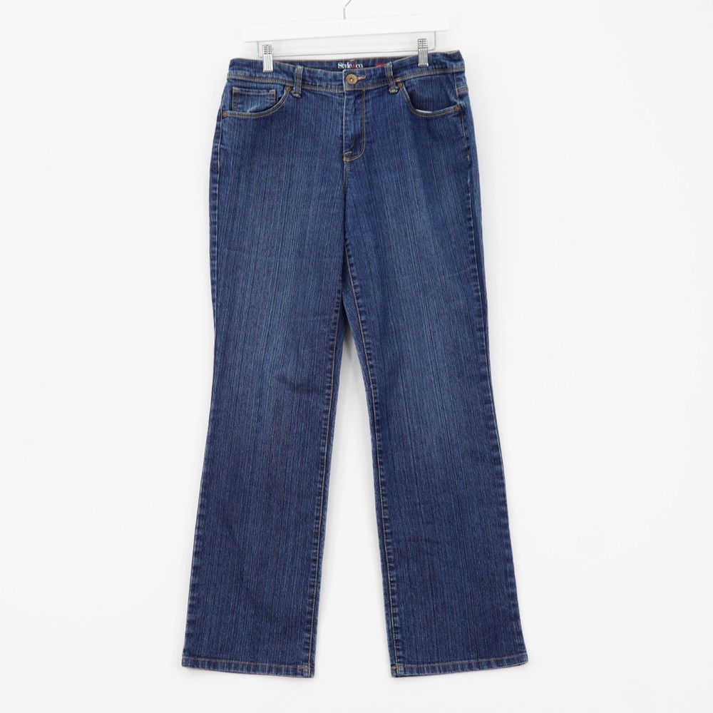 Style & Co Women's Blue Jeans Straight Leg -10 32 / 32- Mid Rise Cotton Polyest